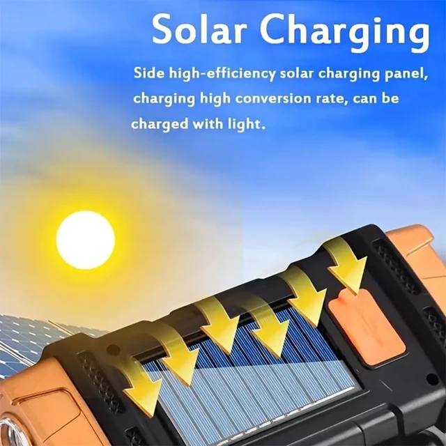Alt view image 4 of 7 - High Lumens Solar Flashlight - LED Work Light with USB-C Rechargeable, Waterproof, Multi-Function Flashlight & Lantern for Camping, Emergencies, and Outdoor