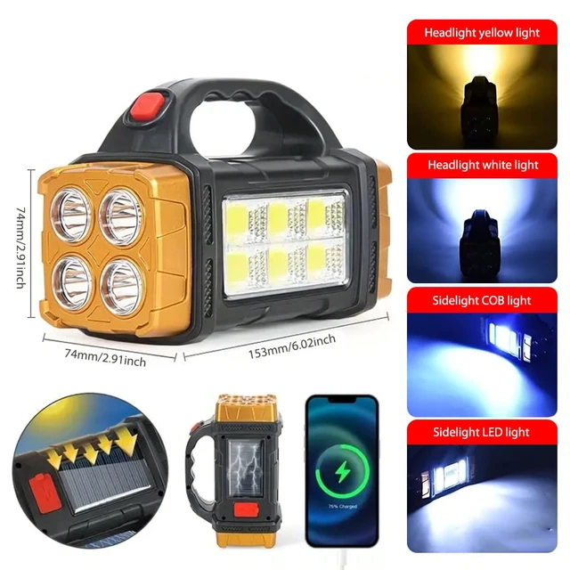 Alt view image 7 of 7 - High Lumens Solar Flashlight - LED Work Light with USB-C Rechargeable, Waterproof, Multi-Function Flashlight & Lantern for Camping, Emergencies, and Outdoor