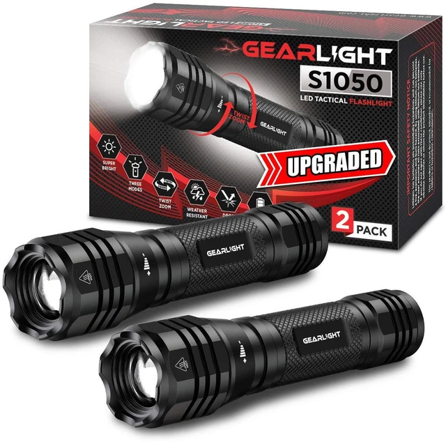 Main image of S1050 LED Flashlight High Lumens - for Camping, Hiking, Dog Walking - Powerful Emergency Flashlights with 3 Modes for Outdoor Use - Bright Flashlight - 2 Pack, (Batteries Not Included)