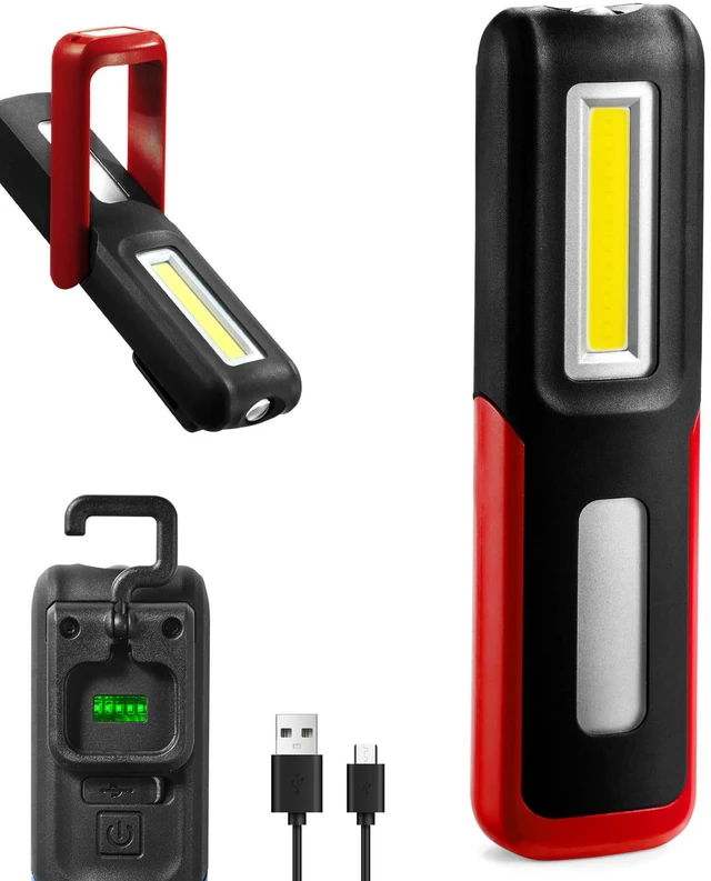 Main image of Men's Tool, Rechargeable LED Work Light BBQ Accessories with Magnetic Base & 360° Rotatable Hook, Multipurpose Mechanic Household Flashlight with Long Runtime,Red