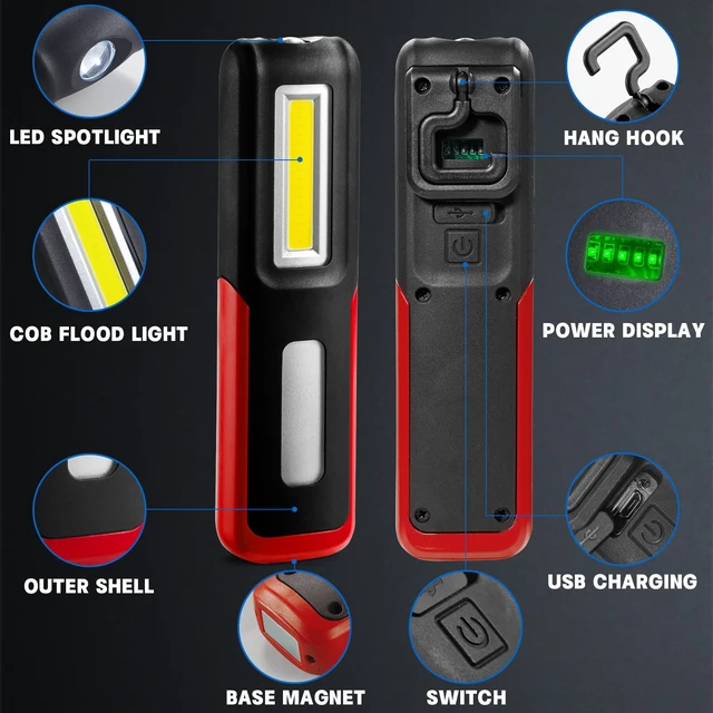 Alt view image 2 of 7 - Men's Tool, Rechargeable LED Work Light BBQ Accessories with Magnetic Base & 360° Rotatable Hook, Multipurpose Mechanic Household Flashlight with Long Runtime,Red