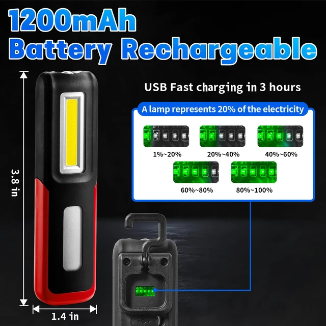 Alt view image 3 of 7 - Men's Tool, Rechargeable LED Work Light BBQ Accessories with Magnetic Base & 360° Rotatable Hook, Multipurpose Mechanic Household Flashlight with Long Runtime,Red