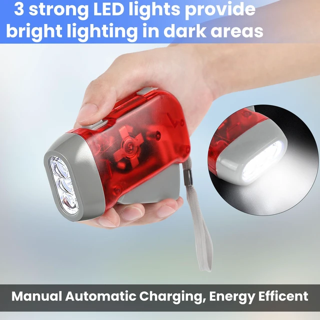Alt view image 7 of 7 - 4 Pack Hand Crank Emergency Flashlight, No Battery Required, 3 LED Lights | Portable Wind-Up Flashlight for Camping Hiking Outdoor, Home & Car Emergencies, Easy Use for Kids & Adults