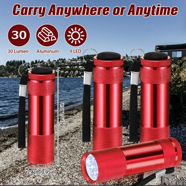 Alt view image 2 of 6 - 20 Pcs Mini Flashlights Bulk,Red | Aluminum LED Handheld Flashlights with Lanyard, Batteries Not Included, For Night Reading, Emergency, Camping, Hiking