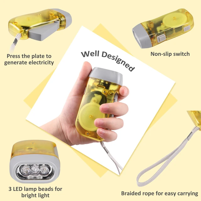 Alt view image 6 of 7 - 4 Pack Hand Crank Emergency Flashlight, No Battery Required, 3 LED Lights | Portable Wind-Up Flashlight for Camping Hiking Outdoor, Home & Car Emergencies, Easy Use for Kids & Adults
