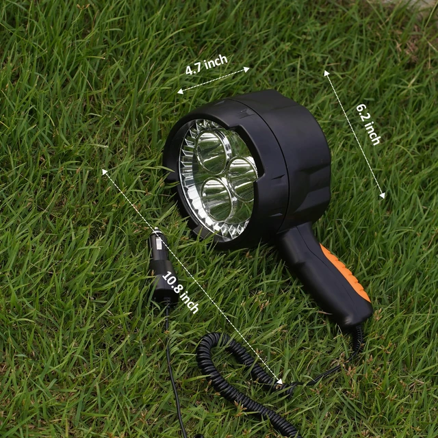 Alt view image 4 of 7 - Handheld Spotlight up to 2000 Lumens Flashlight 12V Car Charger LED Spot Light with Hook Outdoor for Camping Boating Hiking