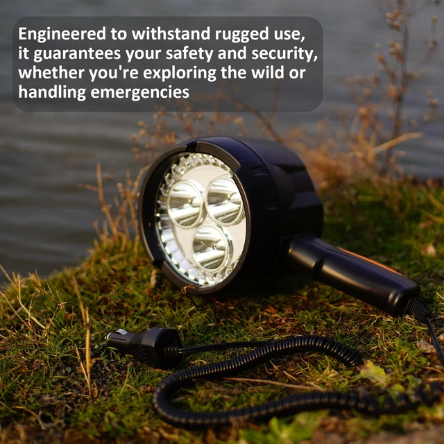 Alt view image 5 of 7 - Handheld Spotlight up to 2000 Lumens Flashlight 12V Car Charger LED Spot Light with Hook Outdoor for Camping Boating Hiking