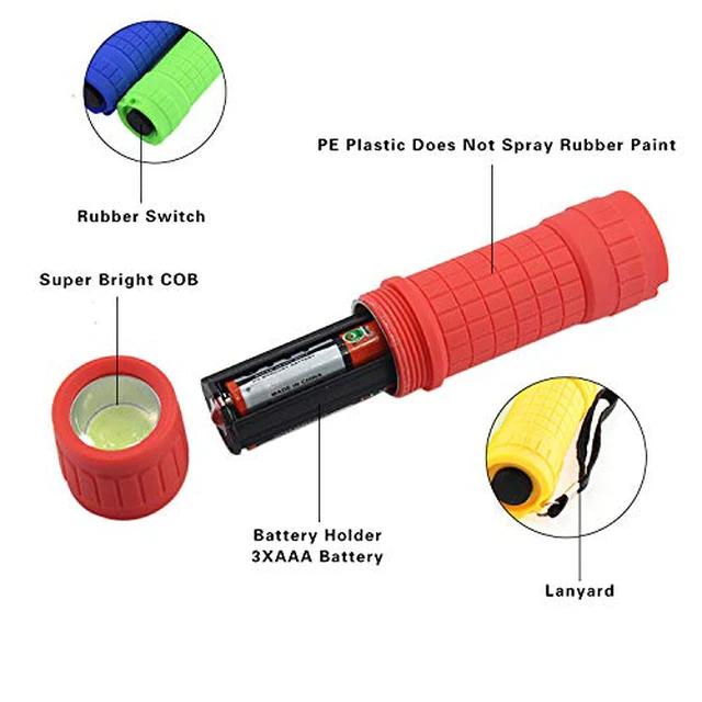 Alt view image 2 of 7 - 30-Pack Small Mini Flashlight Set, 5 Colors, COB LED Handheld Flashlight with Lanyard,90-Pack AAA Battery Included for Kids/Night Reading/Party/Camping/Emergency/Hunting