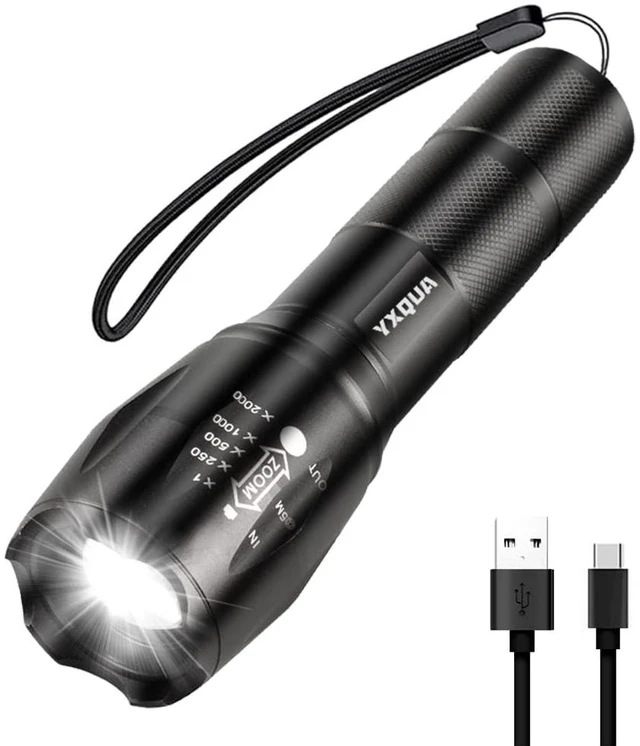 Main image of USB-C Rechargeable LED Flashlight, 1000 Lumen | Emergency Use, Zoomable, 3 Light Modes, Home, Hurricane, Camping, Handheld, Type-C Charging