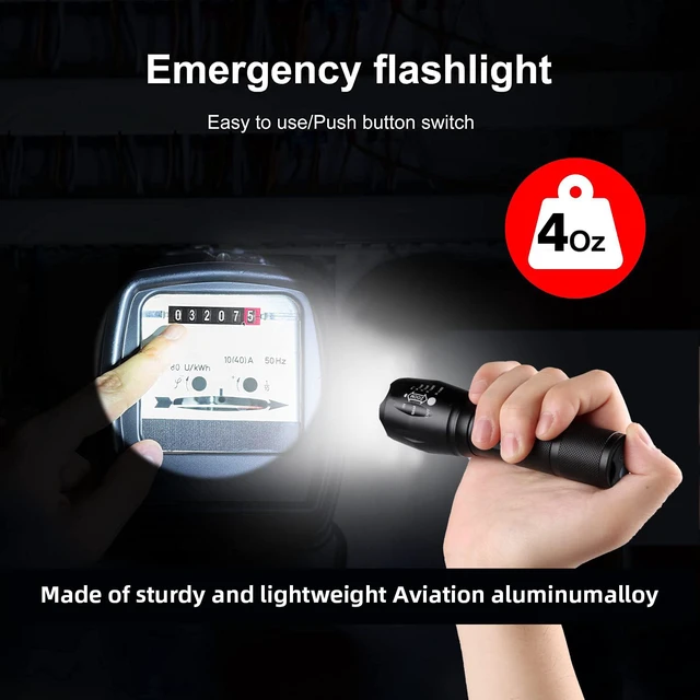 Alt view image 6 of 7 - USB-C Rechargeable LED Flashlight, 1000 Lumen | Emergency Use, Zoomable, 3 Light Modes, Home, Hurricane, Camping, Handheld, Type-C Charging