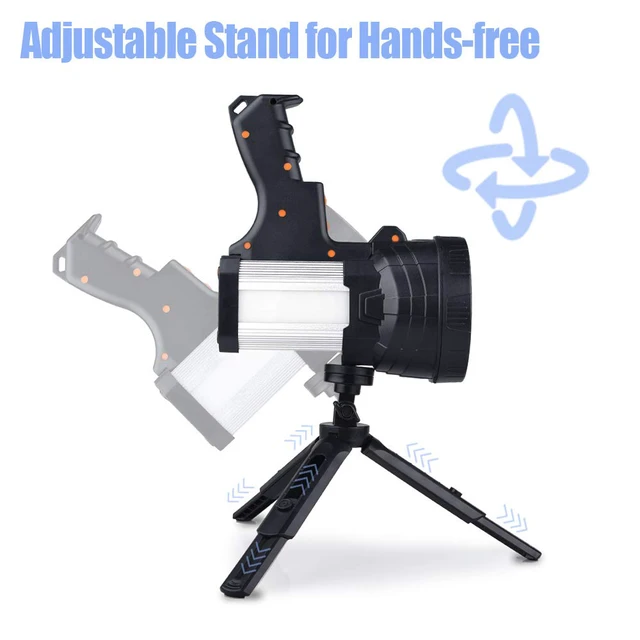 Alt view image 5 of 7 - Rechargeable Spotlight, Super Bright 2000000 High Lumen LED Handheld Spotlight Long Lasting Large Flashlight Searchlight and Flood Camping Flashlight with Foldable Tripod