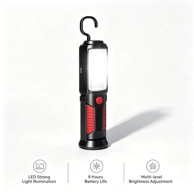 Alt view image 3 of 7 - Rechargeable Work Light Portable LED Multi-use Magnetic Flashlight with Hanging Hook, Waterproof Work Flashlight for Car Repair Household Blackout and Emergency(Red)