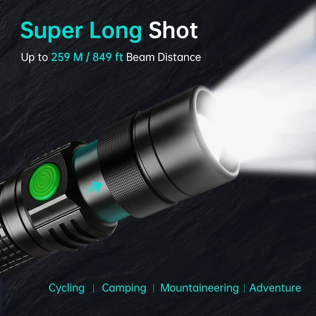 Alt view image 5 of 7 - Pocket EDC Tactical Flashlight Rechargeable Super Bright Black | 1500lm 4.9inch & Emergency One Click SOS, Small LED Flashlight USB-C Fast Charging, Waterproof Portable for Camping, Hiking