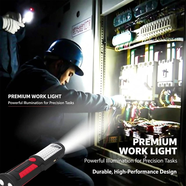 Alt view image 4 of 7 - Rechargeable Work Light Portable LED Multi-use Magnetic Flashlight with Hanging Hook, Waterproof Work Flashlight for Car Repair Household Blackout and Emergency(Red)
