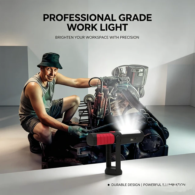 Alt view image 6 of 7 - Rechargeable Work Light Portable LED Multi-use Magnetic Flashlight with Hanging Hook, Waterproof Work Flashlight for Car Repair Household Blackout and Emergency(Red)