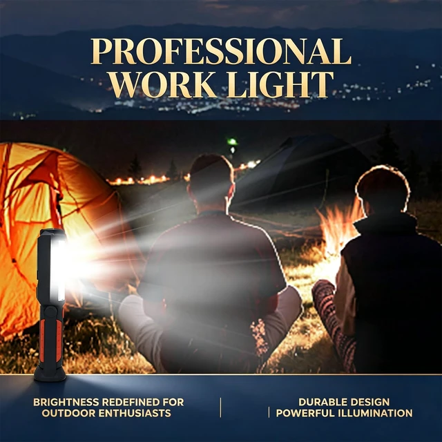 Alt view image 7 of 7 - Rechargeable Work Light Portable LED Multi-use Magnetic Flashlight with Hanging Hook, Waterproof Work Flashlight for Car Repair Household Blackout and Emergency(Red)