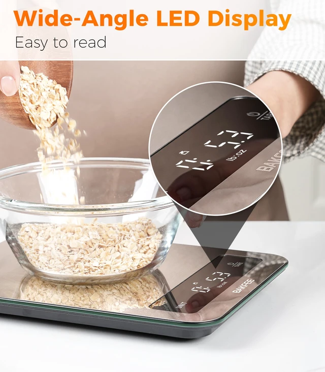 Alt view image 6 of 7 - Waterproof Food Scale, 22lb Kitchen Scale, IP67, Rechargeable, Grey | 1g Precision, Premium Stainless Steel & Tempered Glass, Clear LED Display, 6 Units, Tare, for Cooking, Making Sourdough Bread