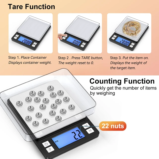 Alt view image 4 of 6 - 0.01g Small Digital Gram Scale, Upgraded 1kg Jewelry Scale | Larger Display, Hold Function, High Precision, Grams and Ounces for Herb, Coin, Powder,Yeast, Kitchen Black