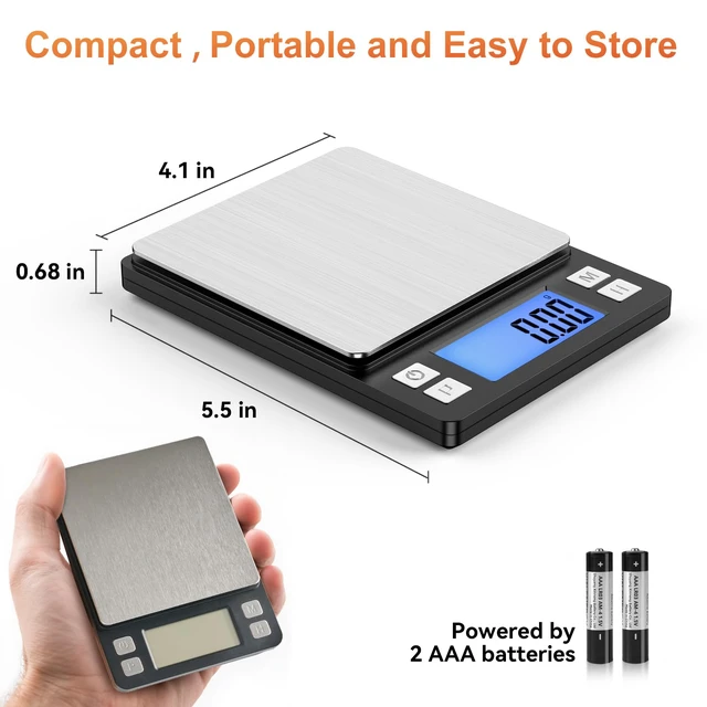 Alt view image 6 of 6 - 0.01g Small Digital Gram Scale, Upgraded 1kg Jewelry Scale | Larger Display, Hold Function, High Precision, Grams and Ounces for Herb, Coin, Powder,Yeast, Kitchen Black