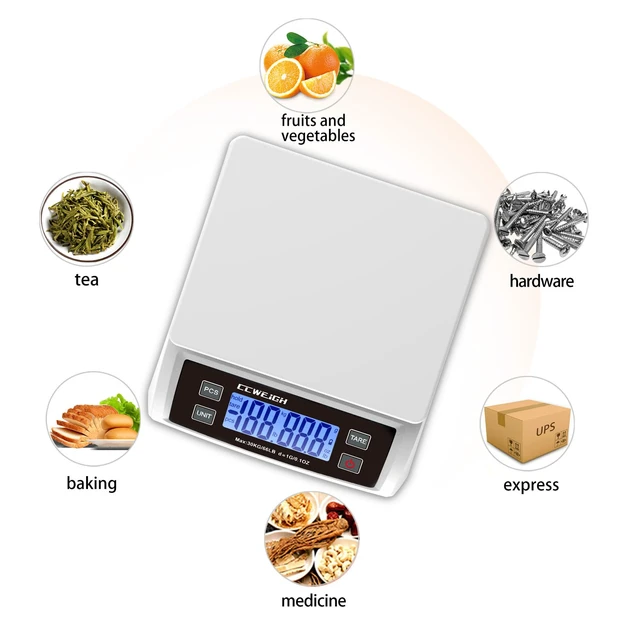 Alt view image 3 of 7 - Digital Kitchen Scale 30KG/66LB, Stainless Bread Scale with LCD Display, Multi Unit Conversion for BakingSupermarket Express Delivery, Counting Scale (White)