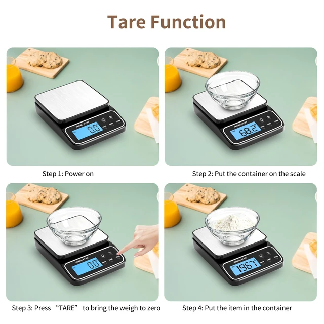 Alt view image 3 of 7 - Kitchen Scale with 4 Units Percentage and Tare Function, 5kg/11lb, 0.1g/0.01oz Accuracy Digital Scale for Food, Cooking, Baking and Portion Control, USB Rechargeable