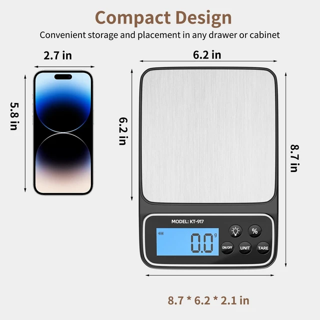 Alt view image 5 of 7 - Kitchen Scale with 4 Units Percentage and Tare Function, 5kg/11lb, 0.1g/0.01oz Accuracy Digital Scale for Food, Cooking, Baking and Portion Control, USB Rechargeable