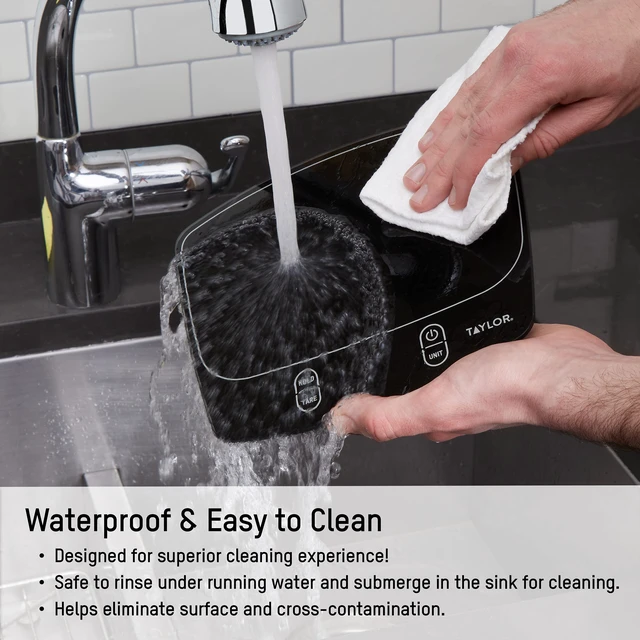 Alt view image 4 of 7 - Waterproof Digital Kitchen Scale, 11 pounds, Black | IP67 Rated, LED Display, Tare Function, 11 lb / 5000 g / 176 fl oz Capacity, Food Scale for Precise Cooking and Meal Prep