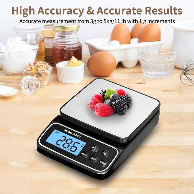 Alt view image 6 of 7 - Kitchen Scale with 4 Units Percentage and Tare Function, 5kg/11lb, 0.1g/0.01oz Accuracy Digital Scale for Food, Cooking, Baking and Portion Control, USB Rechargeable