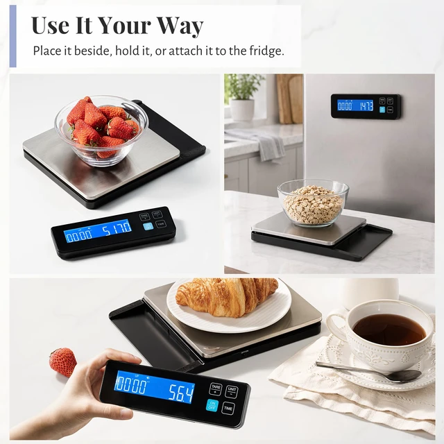 Alt view image 6 of 7 - Digital Kitchen Scale 10kg/22lb ; Food Scale 0.1g Precision | Timer;Detachable Display;6.9" Large Platform;Backlit LCD;6 Units
