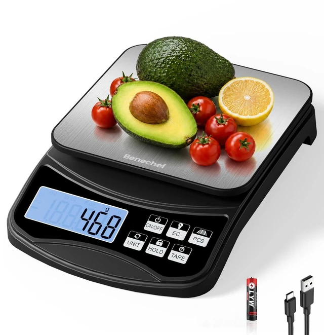 Main image of Food Scale, Digital Kitchen Scale with Large Panel, Weight Grams and Ounces for Baking Cooking and Meal Prep, 6 Units with Tare Function, 11lb 5kg/0.1g Batteries and USB Charging