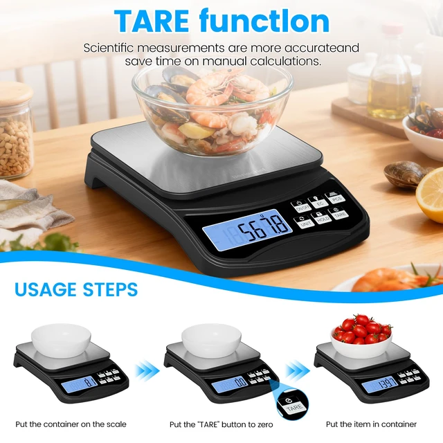 Alt view image 2 of 7 - Food Scale, Digital Kitchen Scale with Large Panel, Weight Grams and Ounces for Baking Cooking and Meal Prep, 6 Units with Tare Function, 11lb 5kg/0.1g Batteries and USB Charging