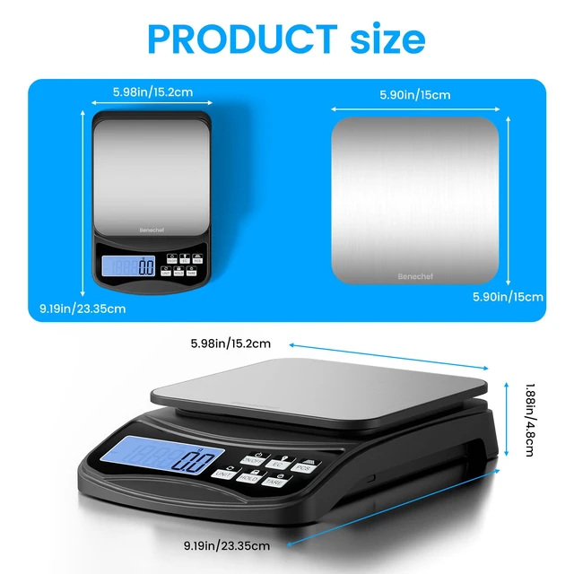 Alt view image 3 of 7 - Food Scale, Digital Kitchen Scale with Large Panel, Weight Grams and Ounces for Baking Cooking and Meal Prep, 6 Units with Tare Function, 11lb 5kg/0.1g Batteries and USB Charging