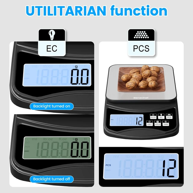 Alt view image 6 of 7 - Food Scale, Digital Kitchen Scale with Large Panel, Weight Grams and Ounces for Baking Cooking and Meal Prep, 6 Units with Tare Function, 11lb 5kg/0.1g Batteries and USB Charging