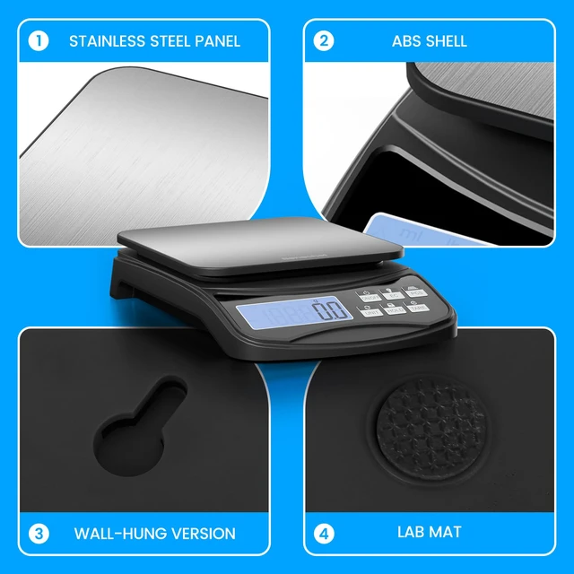 Alt view image 7 of 7 - Food Scale, Digital Kitchen Scale with Large Panel, Weight Grams and Ounces for Baking Cooking and Meal Prep, 6 Units with Tare Function, 11lb 5kg/0.1g Batteries and USB Charging