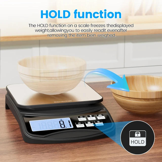 Alt view image 5 of 7 - Food Scale, Digital Kitchen Scale with Large Panel, Weight Grams and Ounces for Baking Cooking and Meal Prep, 6 Units with Tare Function, 11lb 5kg/0.1g Batteries and USB Charging