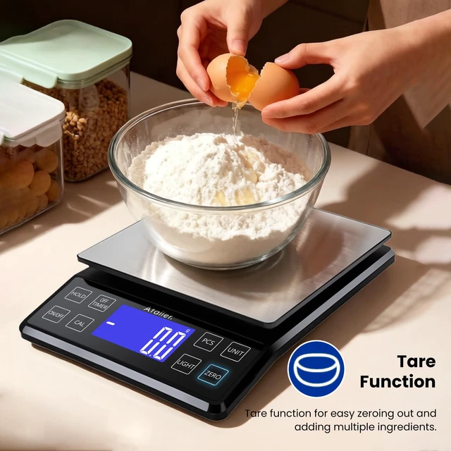 Alt view image 4 of 7 - Rechargeable Digital Kitchen Scale, 0.1g Resolution Max 5kg 11Ibs | Food Scale with PCS Counting, Hold, Tare Functions, 6.3"x6.3" Large Stainless Steel Platform, for Cooking, Baking, Meal Prep