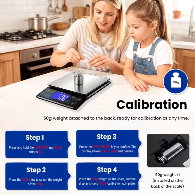 Alt view image 6 of 7 - Rechargeable Digital Kitchen Scale, 0.1g Resolution Max 5kg 11Ibs | Food Scale with PCS Counting, Hold, Tare Functions, 6.3"x6.3" Large Stainless Steel Platform, for Cooking, Baking, Meal Prep