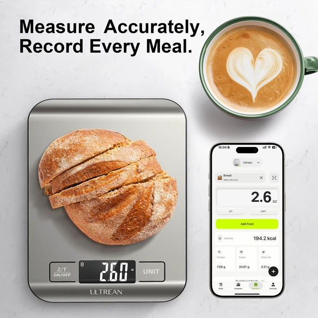 Alt view image 7 of 7 - Smart Food Kitchen Scale with Nutritional Calculator, App for Macro & Calorie Tracking, AI Scan, Digital Grams and Ounces for Weight Loss, Rechargeable, Stainless Steel, 33lb /15kg