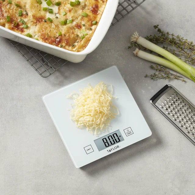 Alt view image 3 of 6 - Compact Glass Kitchen Food Scale, 11 lb Capacity Digital Scale for Baking, Cooking, Meal Prep, Portion Control, Thin Lightweight Design, Easy-to-Read Display, White