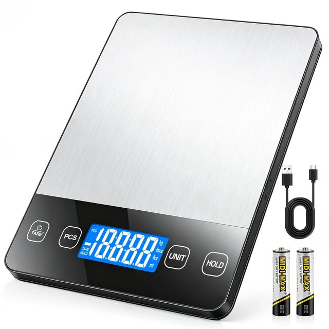 Main image of Food Scale 33 lb Capacity, Rechargeable Kitchen Scale with 7 Units | Digital Scale with Hold Function, One-Touch Tare, USB-C, AAA Battery Backup, PCS Counting