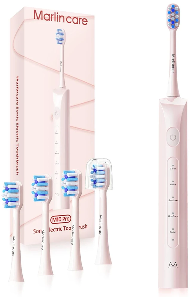 Main image of Electric Toothbrush for Adults, 180-Day Battery, Pink | 55000 VPM Sonic Toothbrush for Deep Cleaning, 5 Modes with Smart Timer, 4 Brush Heads