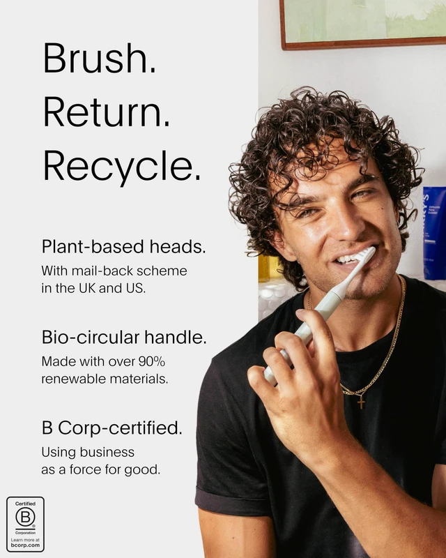 Alt view image 3 of 7 - NEW Core Sonic Electric Toothbrush | Up to 4 Weeks Battery | Travel Head Cover | Pressure Sensor | Bio-Based Body* | 2-Minute Timer | Plant-Based Head - Green