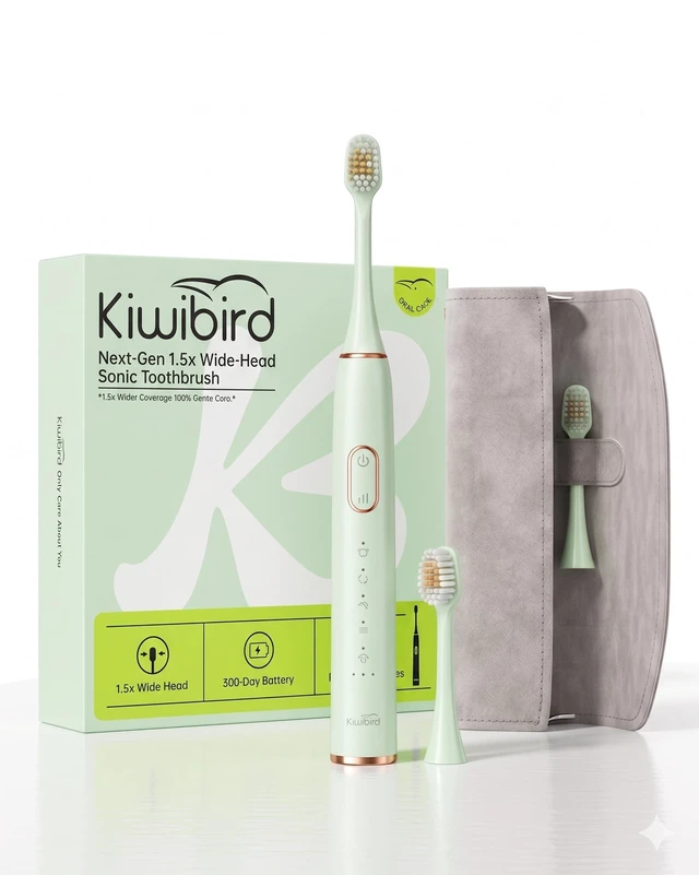 Main image of K5 Sonic Electric Toothbrush, 1.5X Wider Brush Head for 50% Faster Cleaning, High-Efficiency Power Plaque Removal, 180-Day Battery, 5 Modes & 3 Intensities (Green)