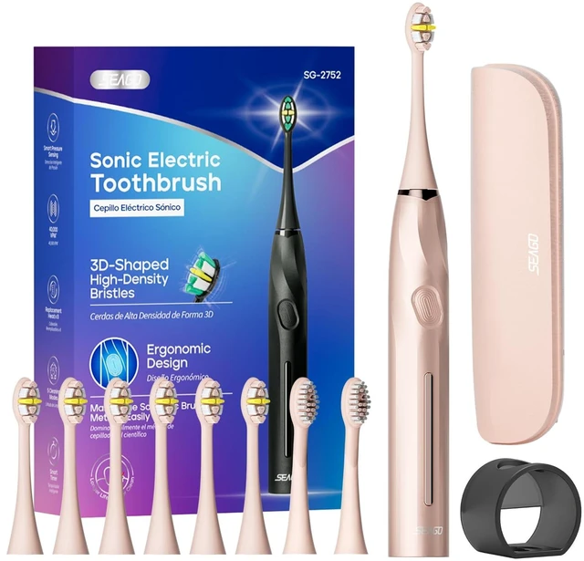 Main image of Electric Toothbrush with Pressure Sensor for Adults, 8 Heads | 40,000 strokes/min, 5 modes and 2-minute timer; includes travel case, wall holder and Type-C cable; up to 30-day battery.