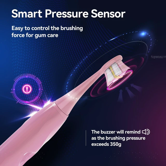 Alt view image 2 of 7 - Electric Toothbrush with Pressure Sensor for Adults, 8 Heads | 40,000 strokes/min, 5 modes and 2-minute timer; includes travel case, wall holder and Type-C cable; up to 30-day battery.
