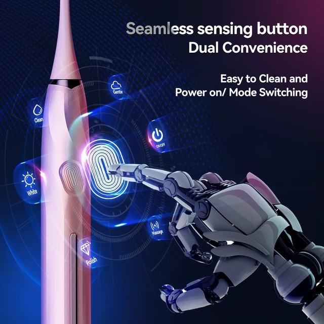 Alt view image 5 of 7 - Electric Toothbrush with Pressure Sensor for Adults, 8 Heads | 40,000 strokes/min, 5 modes and 2-minute timer; includes travel case, wall holder and Type-C cable; up to 30-day battery.