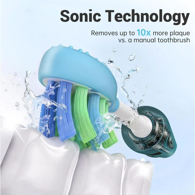 Alt view image 2 of 7 - Sonic Electric Toothbrush for Adults&Kids, 8 Brush Heads&Travel Case | 40000VPM Powered Rechargeable Toothbrush, One Charge for 365 Uses,Type-C&5 Modes,Smart Timer,IPX7 Waterproof,Peacock Green