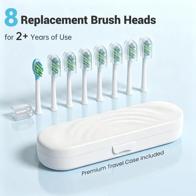 Alt view image 7 of 7 - Sonic Electric Toothbrush for Adults&Kids, 8 Brush Heads&Travel Case | 40000VPM Powered Rechargeable Toothbrush, One Charge for 365 Uses,Type-C&5 Modes,Smart Timer,IPX7 Waterproof,Peacock Green
