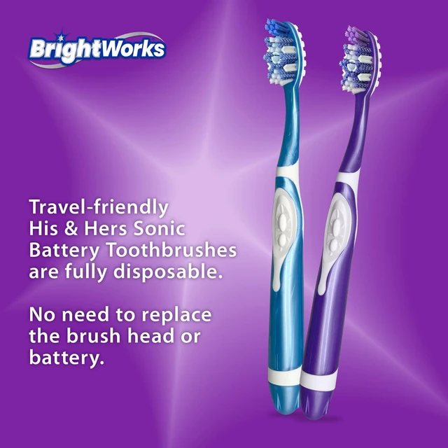 Alt view image 6 of 7 - Sonic Battery Powered Toothbrush (2-Pack) (Blue/Purple) | Soft Multi-Level Bristles for Whole Mouth, Vibrating Bristles Deep Clean, with Whitening Pads and Tongue Cleaner