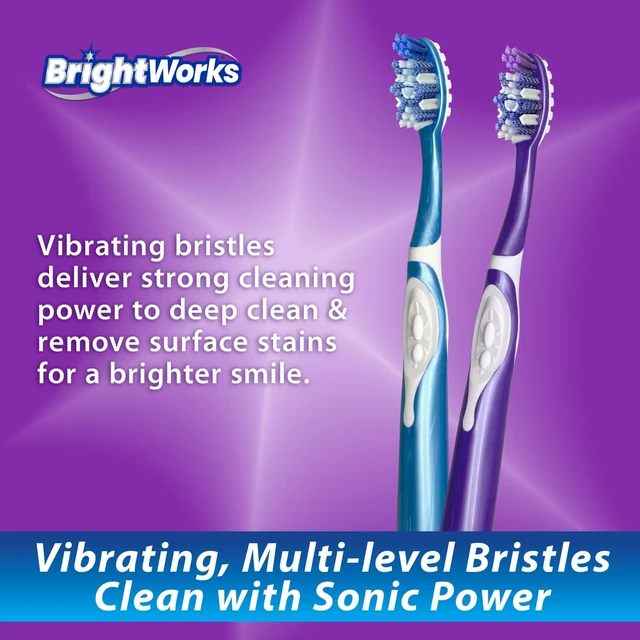 Alt view image 3 of 7 - Sonic Battery Powered Toothbrush (2-Pack) (Blue/Purple) | Soft Multi-Level Bristles for Whole Mouth, Vibrating Bristles Deep Clean, with Whitening Pads and Tongue Cleaner